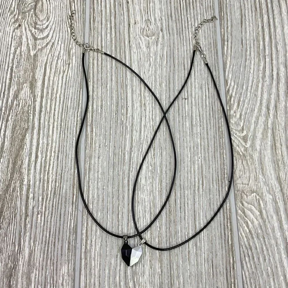 Lot of 2 Magnetic Heart Love BFF Combining Necklaces Black Cord